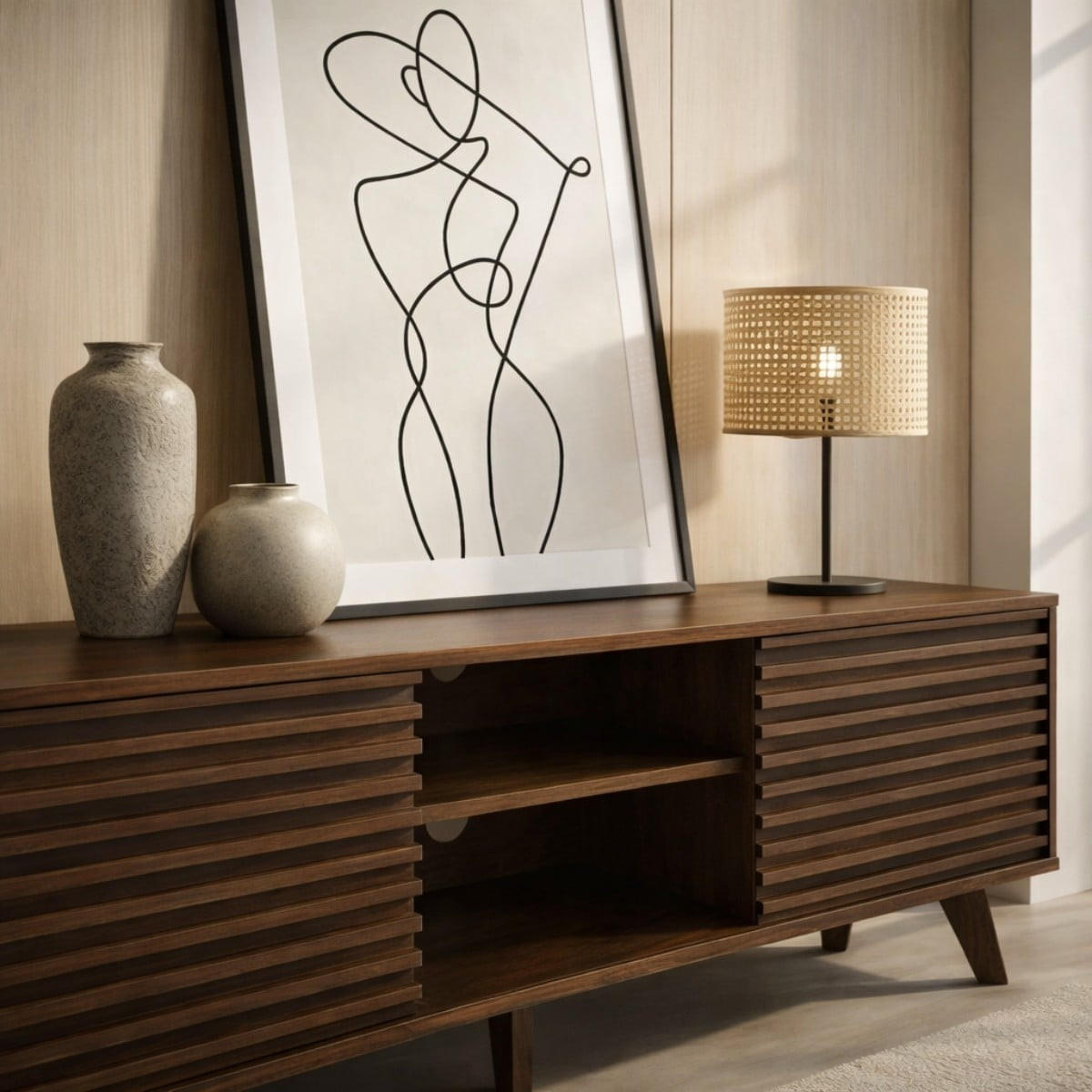 TV-MÖBEL mit Fronten in laminiertem Holz-Effekt fribourg 39/51,5/135 cm - Nussbaumfarben, Holzwerkstoff (135/51.5/47cm) - Calicosy