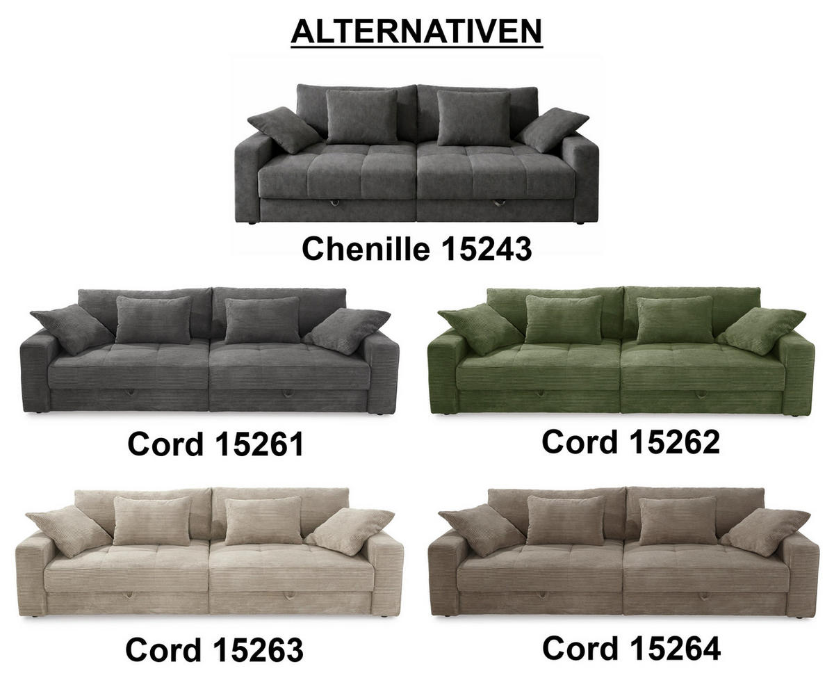 BIG-SOFA mit 2 Bettkästen, viel Stauraum, B274/T113/H84 cm, Liegefläche 103x241 cm, Chenille Grau / 15243 - Schwarz/Grau, Kunststoff/Textil (284/84/113cm) - luma-home
