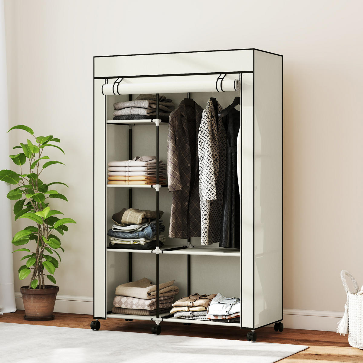 KLEIDERSCHRANK Stoffschrank Creme - Creme, Metall (43/162.5/103cm) - HOMCOM