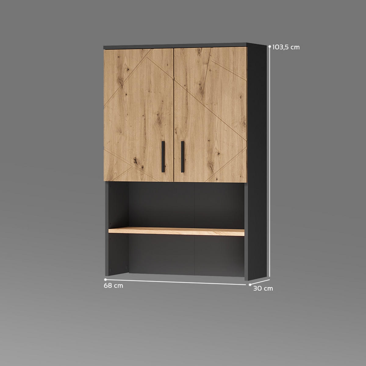 AUFBAU FÜR WASCHMASCHINENSCHRANK Ronco, Anthrazit/Artisan-Eiche, 68 x 103.5 cm mit 2 Türen - Anthrazit/Eiche Artisan, Holzwerkstoff (68/103.5/30cm) - Livinity®