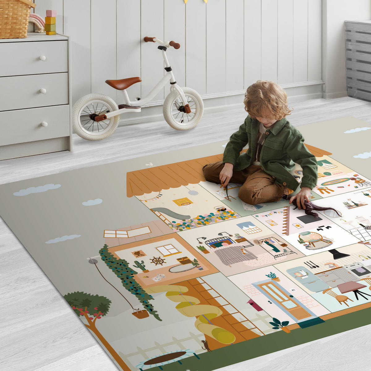 KINDERTEPPICH Puppenhaus - Kinder - Möbel - Design - Braun 180x120 cm - Multicolor, Kunststoff (180/120cm) - MuchoWow