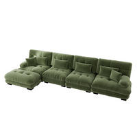 ECKSOFA 406/145/81 cm grün aus Chenille mit modularem Ottoman und Cloud-Komfort - Grün, Textil (145/406cm) - OKWISH