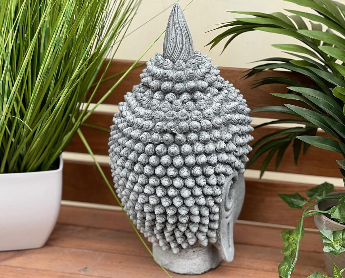 STEINFIGUR Buddha Shiva Kopf frostfest Steinguss massiv - Grau, Stein (14/34/16cm) - stoneandstyle