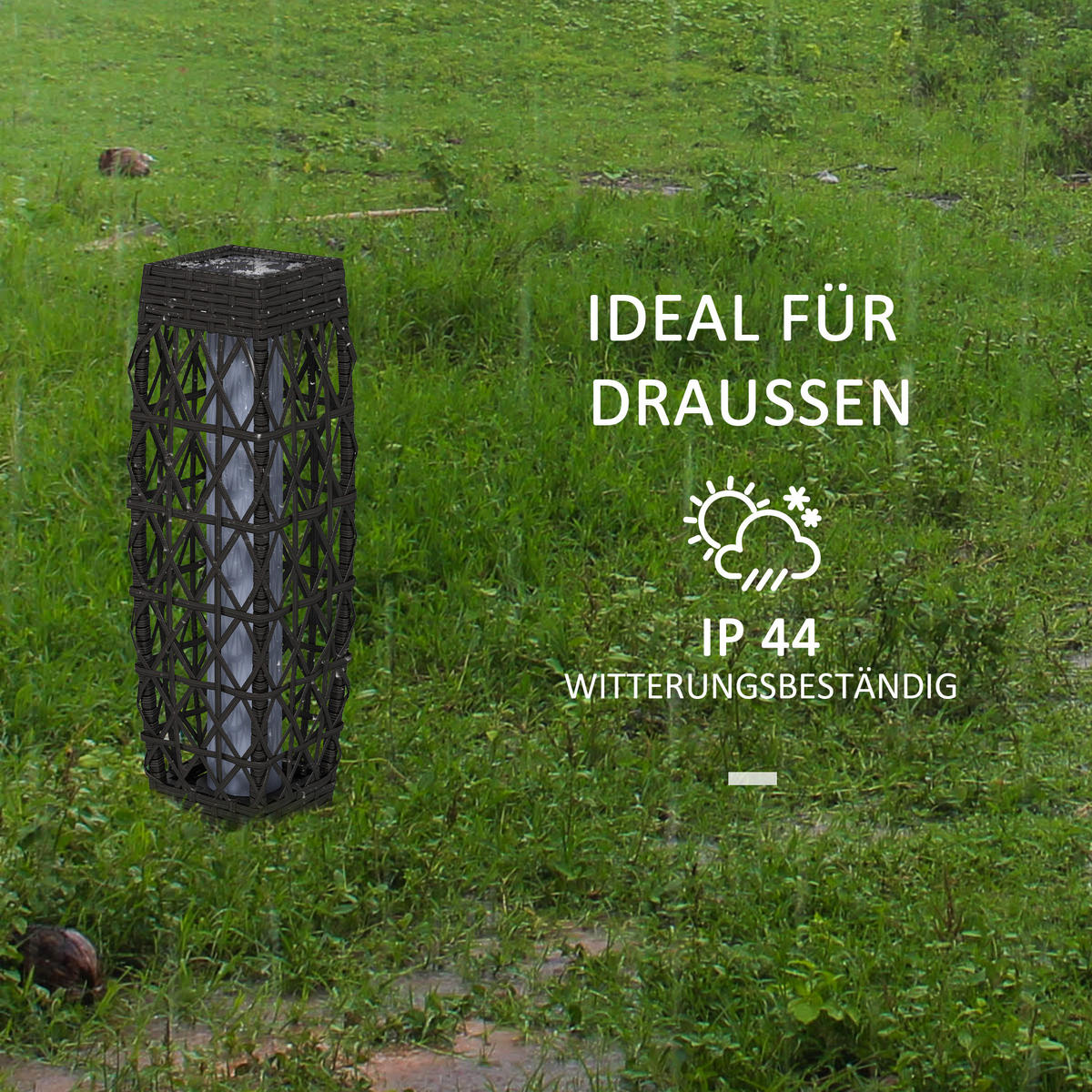 SOLARLEUCHTE, für Balkon, Terrasse, Stahl, Grau - Grau, Kunststoff (20/20/68cm) - Outsunny