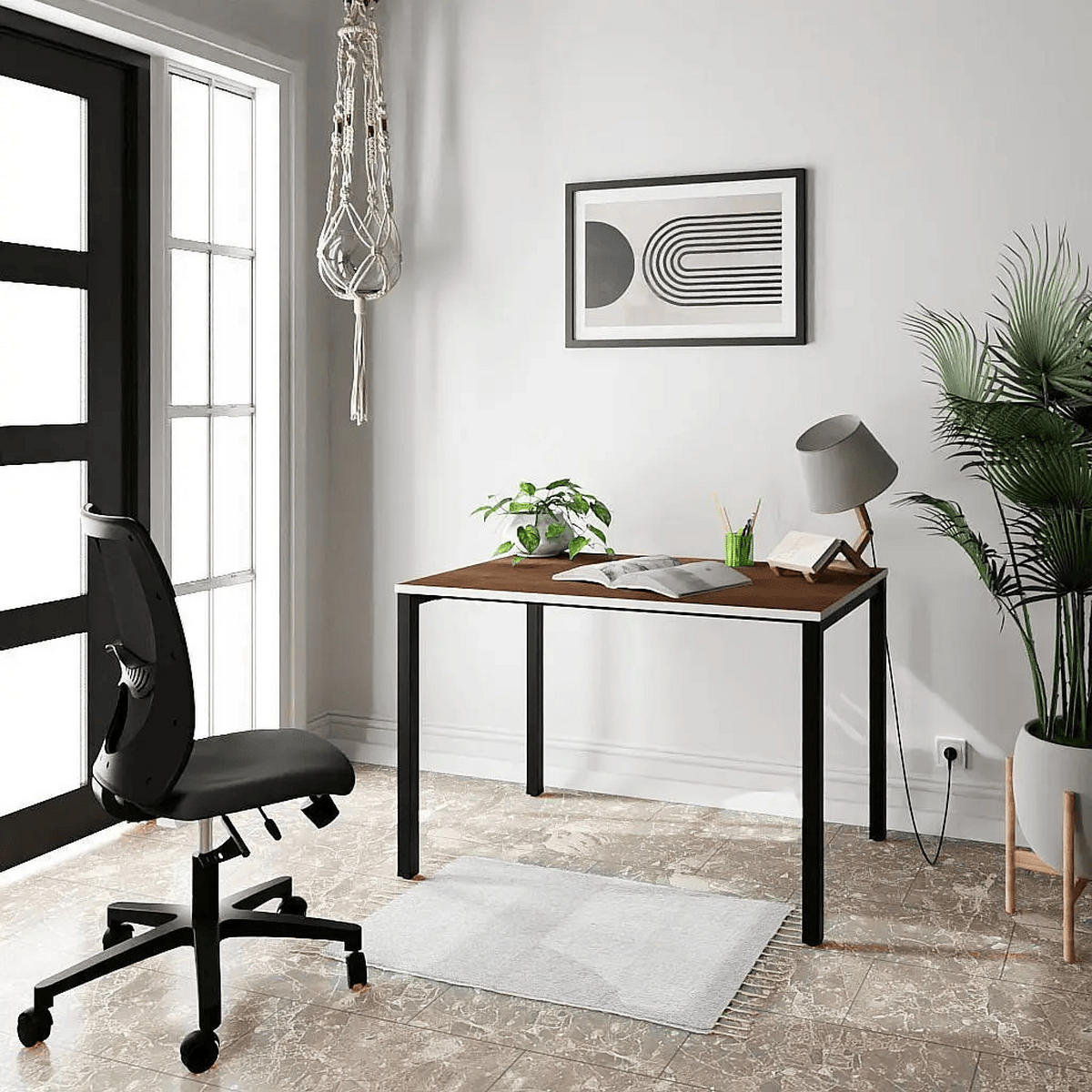 SCHREIBTISCH Coeu 110x70 cm – Weiß mit Eiche Weiß Dekor - Schwarz, Holzwerkstoff (70/110/74cm) - Letti Moderni