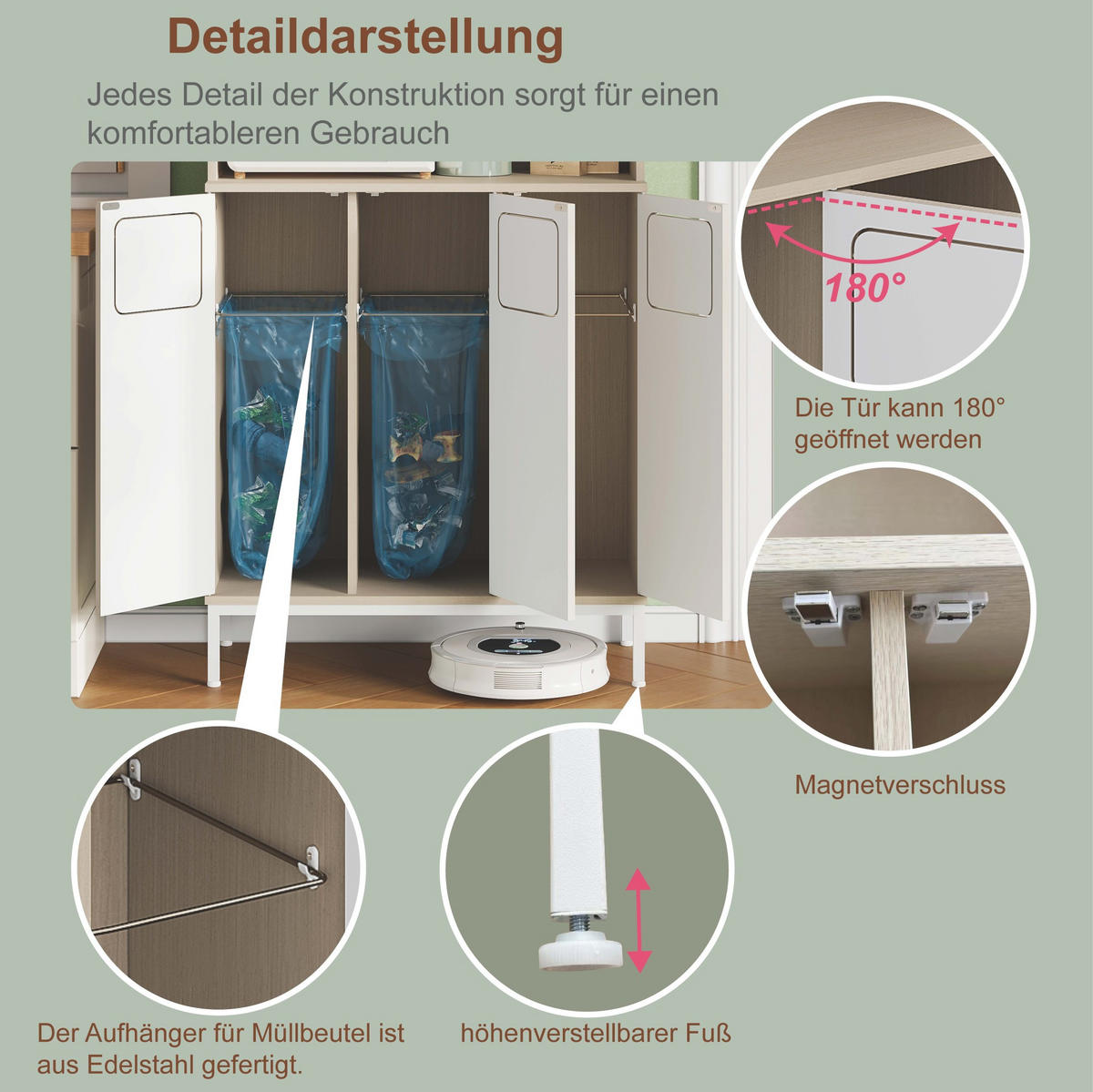 BUFFET 80/35/181 cm Weiß aus MDF mit Mikrowellenfach - Weiß, Holzwerkstoff (80/181/35cm) - OKWISH