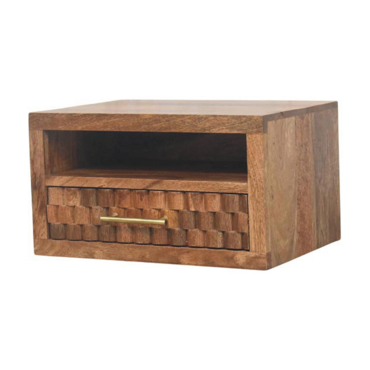 NACHTKASTEN Arno Wandmontiert in Goldenem Teak, 1 Schublade und Offenes Regal, Hellbraun - Hellbraun/Messingfarben, Holz/Metall (45/25/32cm) - Artisan Furniture