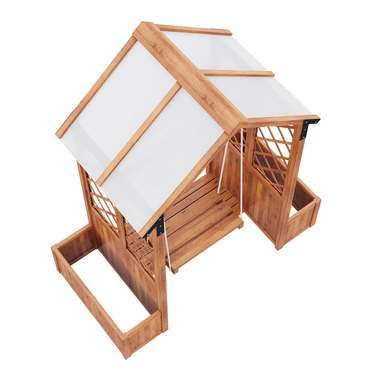 BLUMENTOPF 142/70/163 cm Braun mit Schaukel und Spalier als Kletterhilfe - Braun, Holz (70/163/142cm) - Oxeza