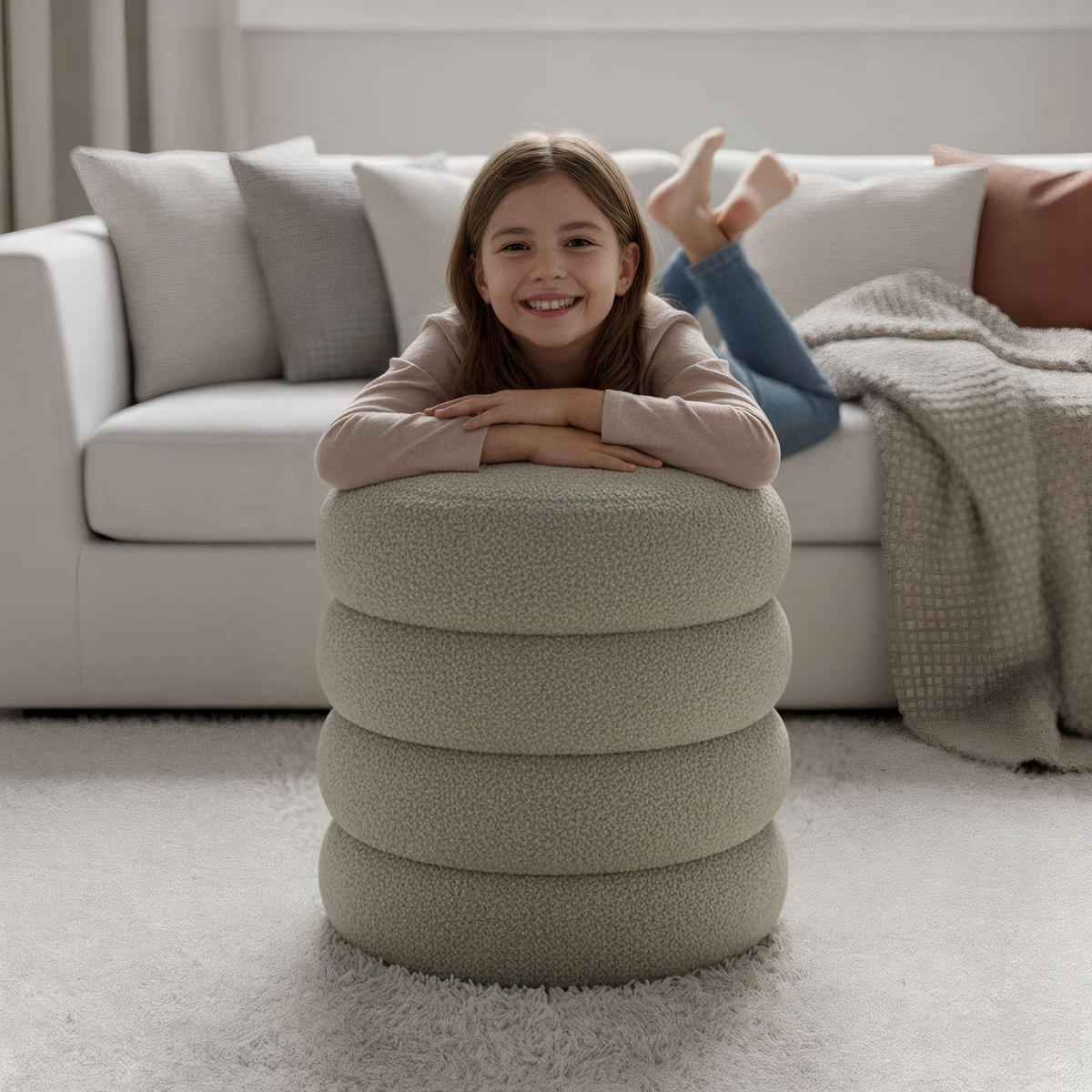 POLSTERHOCKER mit Stauraum Olive - Hellgrün, Textil (42/45/42cm) - RAUMHIRSCH FURNITURE
