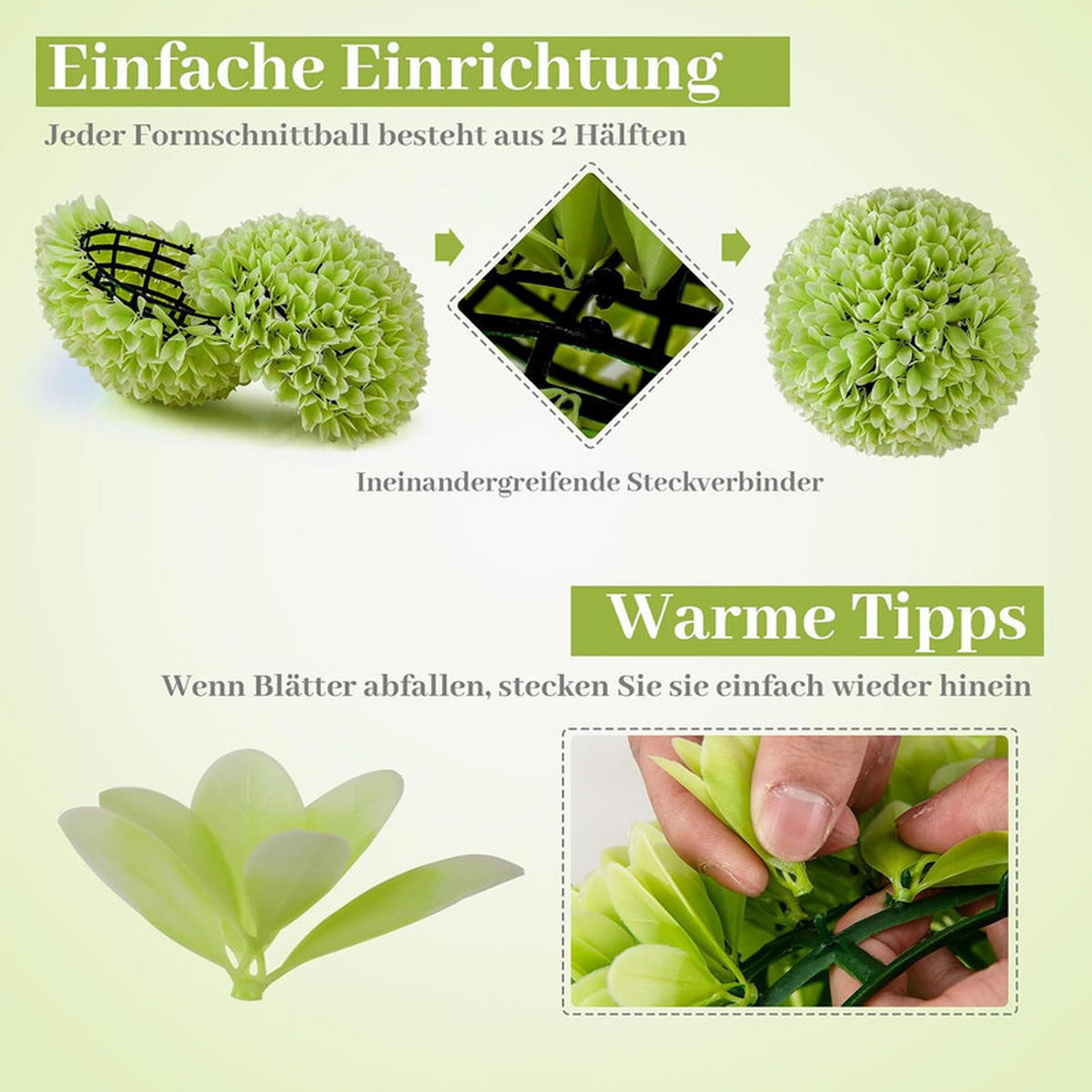 BUCHSBAUMKUGEL UV-beständig grün(2er-Set) - Grün, Kunststoff (28cm) - COSTWAY