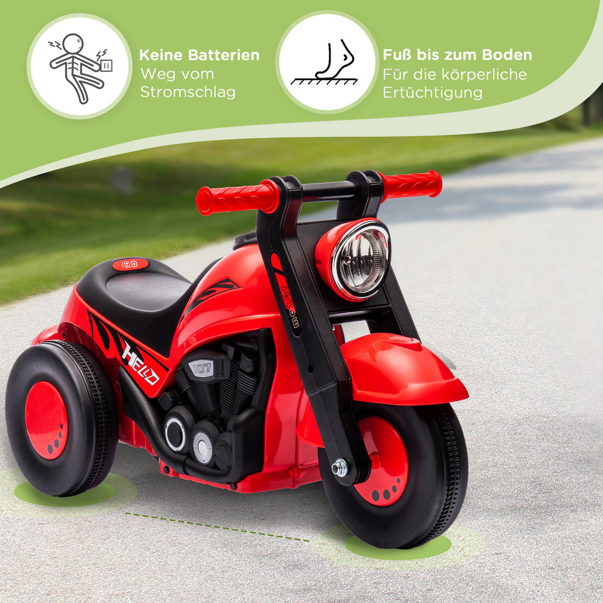 RUTSCHAUTO, Motorrad-Design, Musik und Seifenblasen, für 2-5 Jahre, Rot - Rot, Kunststoff/Metall (80/35.5/42cm) - AIYAPLAY