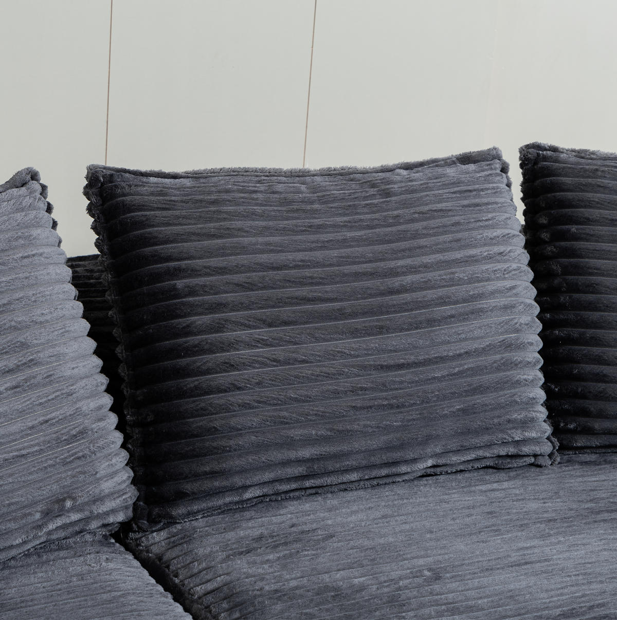 ECKSOFA aus Cord 250x152x82 cm Dunkelgrau mit Getränkehaltern, Seitentaschen und Kissen im Bogendesign - Dunkelgrau, Textil (250/152cm) - Modfu