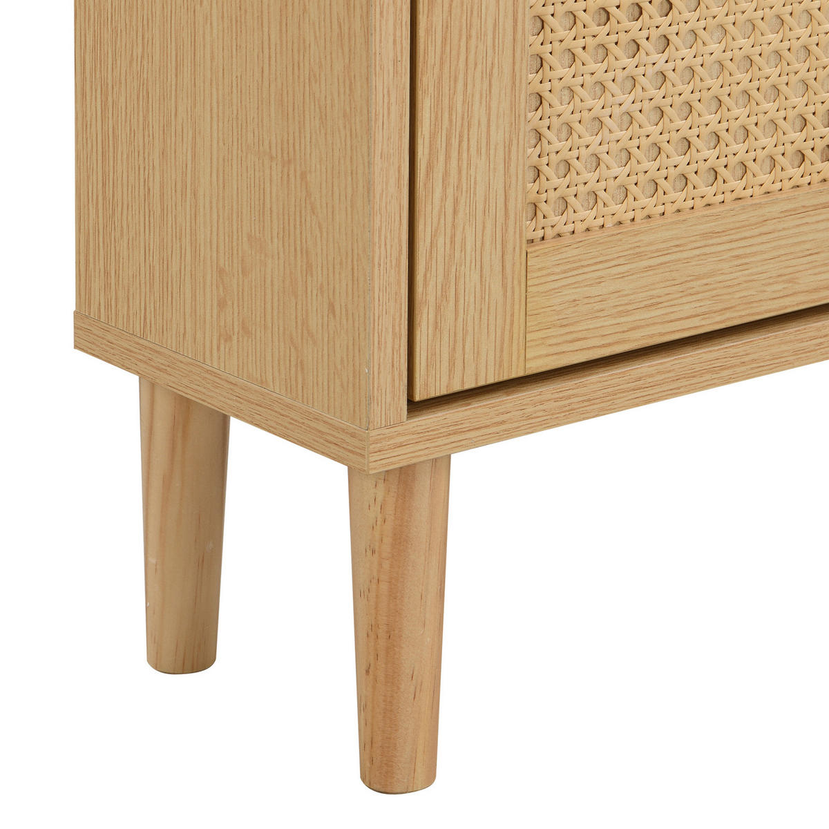 SCHUHSCHRANK Rattanoptik 90 cm mit 3 Klappen, Schublade und Massivholzbeinen - Naturfarben, Holz (90/125/17cm) - PARAFTA HOME