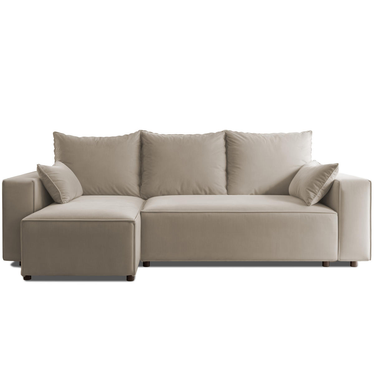 ECKSOFA Tobi mit Bettkasten und Schlaffunktion, L-Form, Velourstoff, Universal - Beige, Holzwerkstoff (246/145cm) - 4ALL HOME
