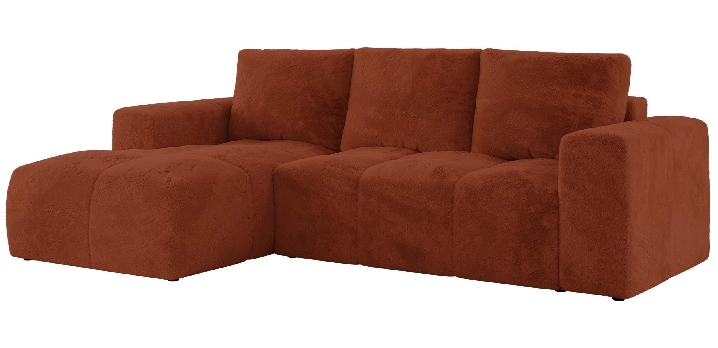ECKSOFA MONIVA Orange Plüsch - Links - Schwarz/Orange, Textil (164/266cm) - MKS