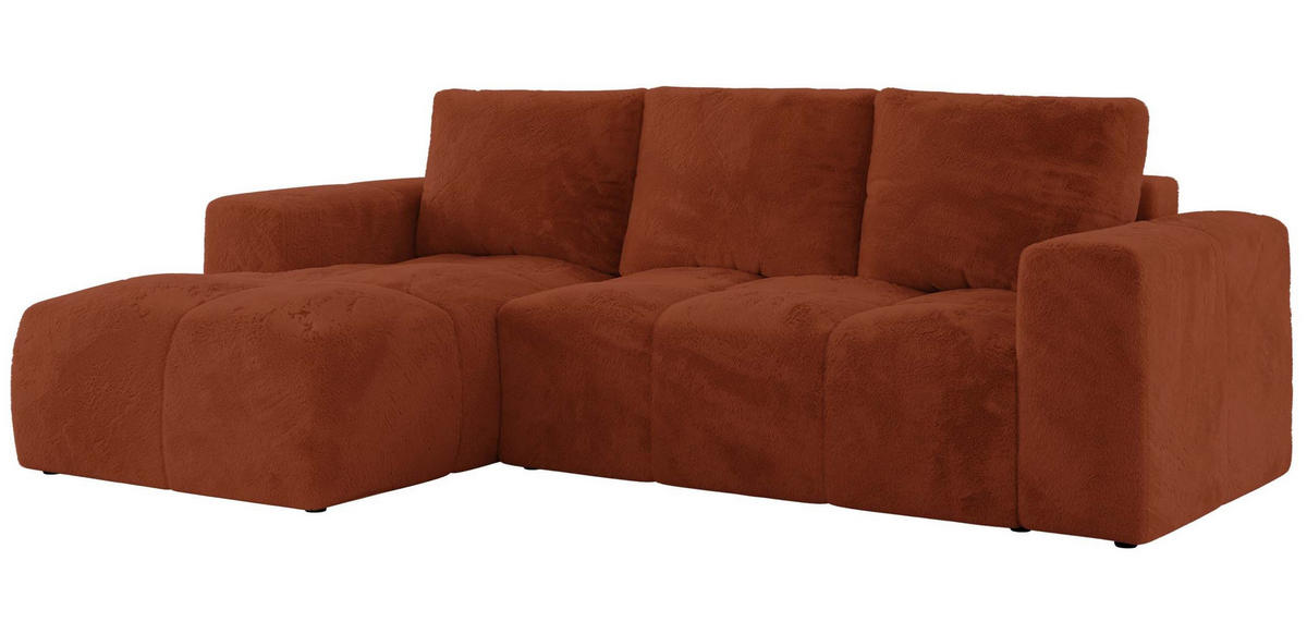 ECKSOFA MONIVA Orange Plüsch - Links - Schwarz/Orange, Textil (164/266cm) - MKS