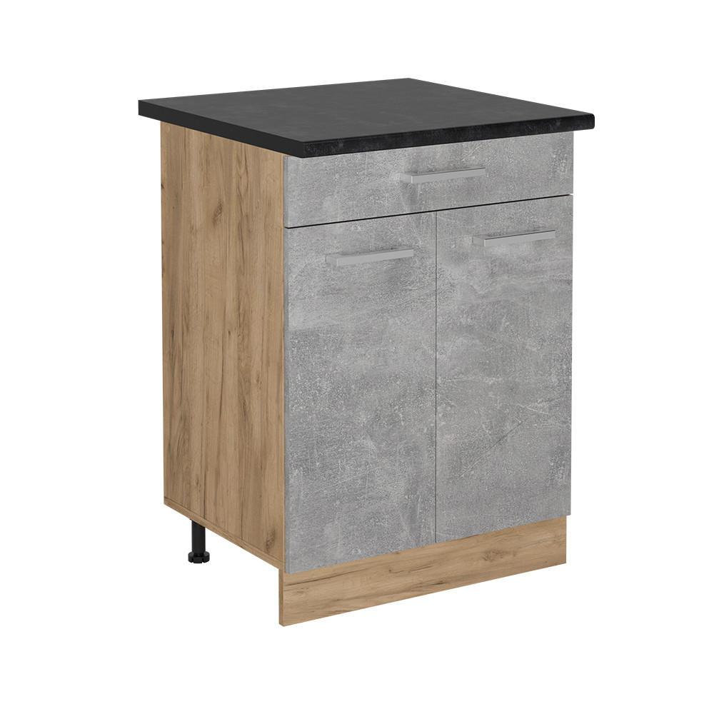 KÜCHENUNTERSCHRANK R-Line Beton 60 cm mit Schublade, AP Anthrazit - Honigeiche/Schieferfarben, Holzwerkstoff (60/81.6/60cm) - Vicco