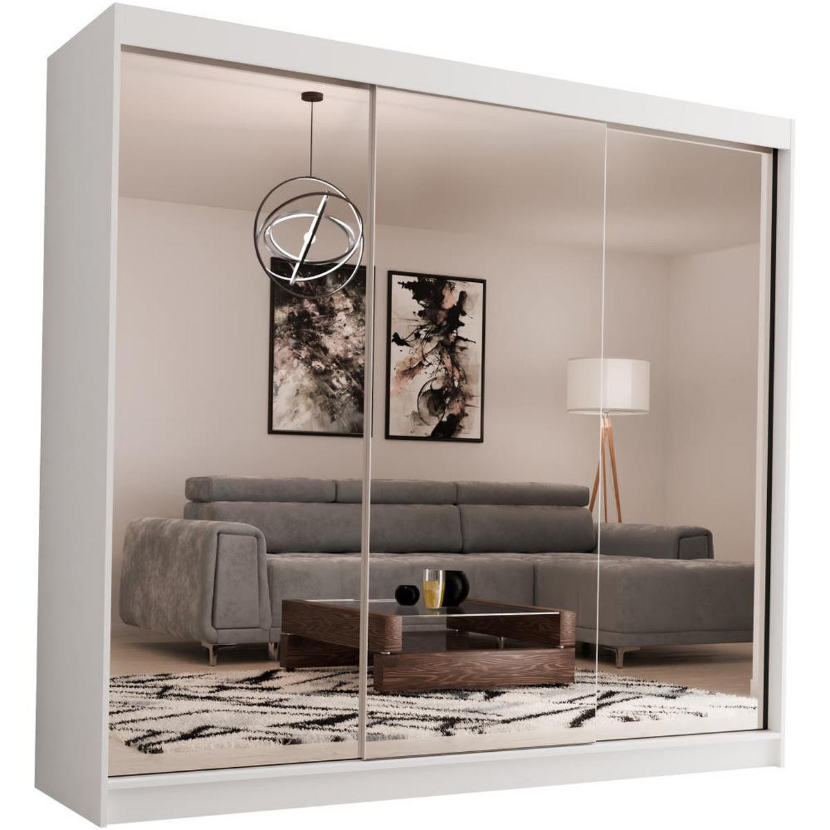 SCHWEBETÜRENSCHRANK Debra 240/216/61 weiß mit Spiegel und Schubladen - Weiß, Holzwerkstoff (240/216/61cm) - Beautysofa