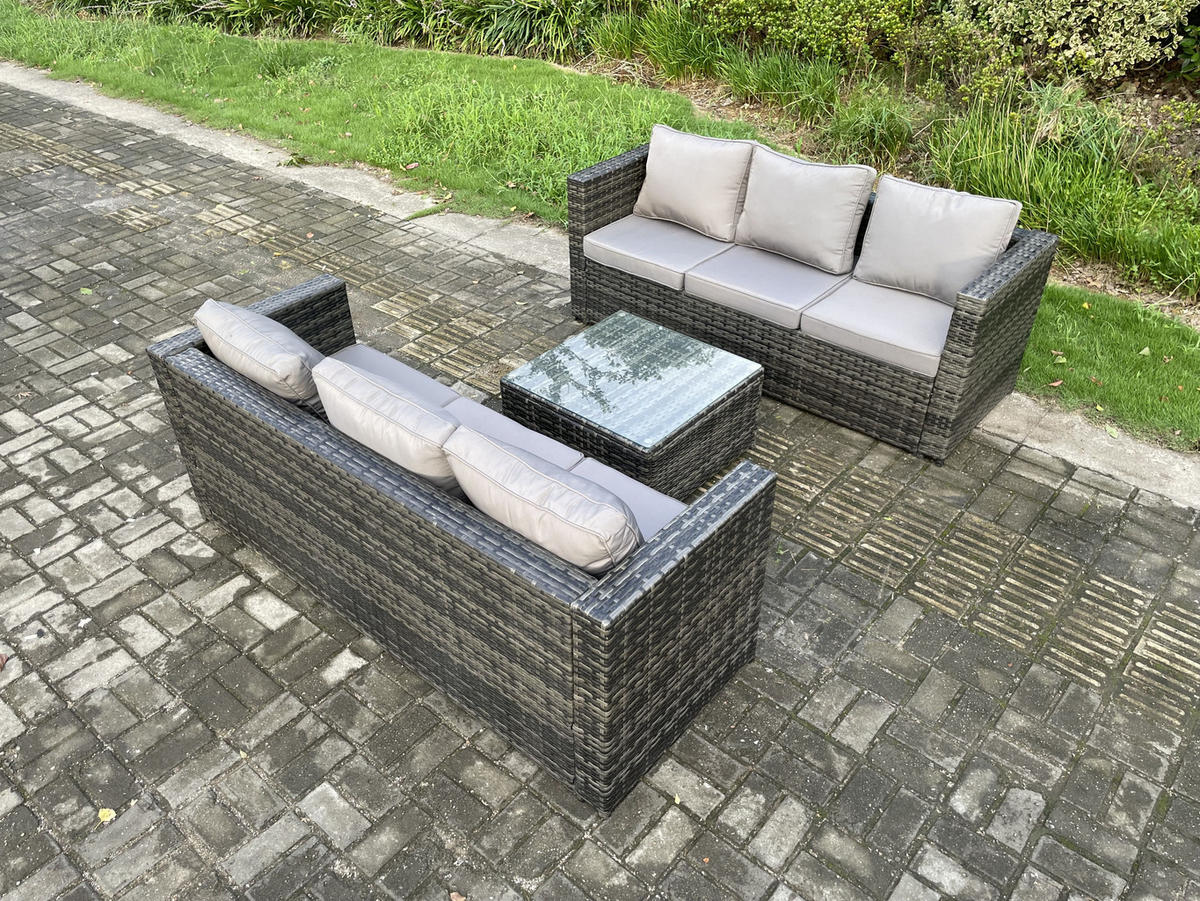 GARTENSET mit Couchtisch Polyrattan 6-Sitzer - Dunkelgrau, Metall - Fimous