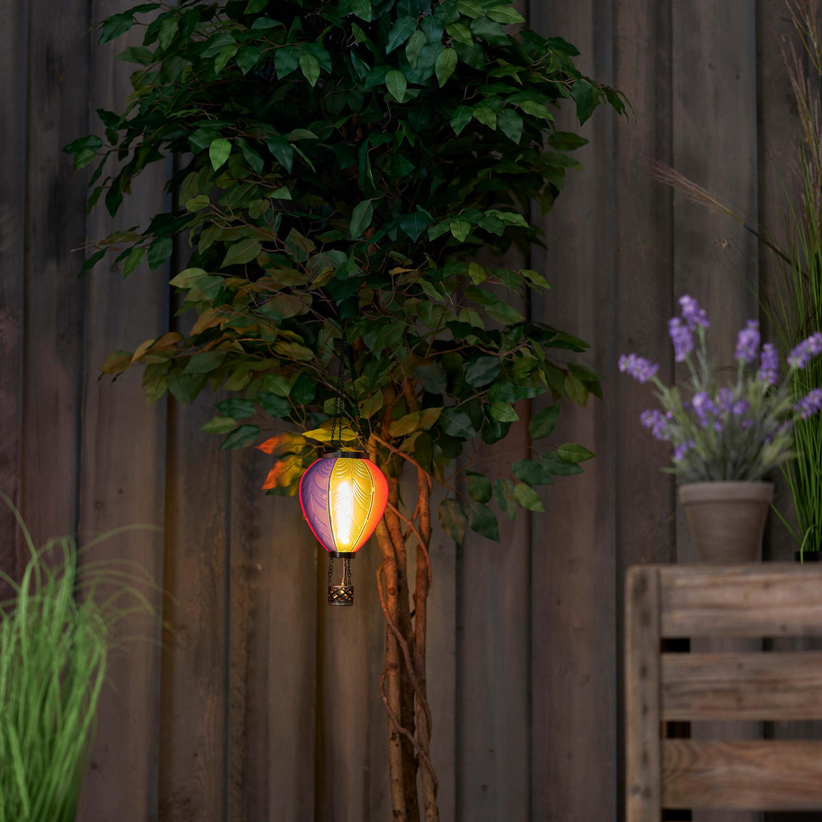 LED-SOLAR-LATERNE - Heißluftballon-Design aus robustem Kunststoff für stimmungsvolle Gartenbeleuchtung, wetterfest - Blau, Kunststoff (19/19/58cm) - Northpoint