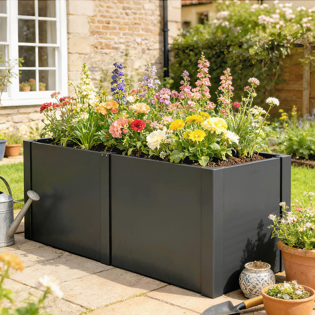 HOCHBEET Galvanisierter-Stahl Schwarz - Schwarz, Metall (53/55/150cm) - Outsunny