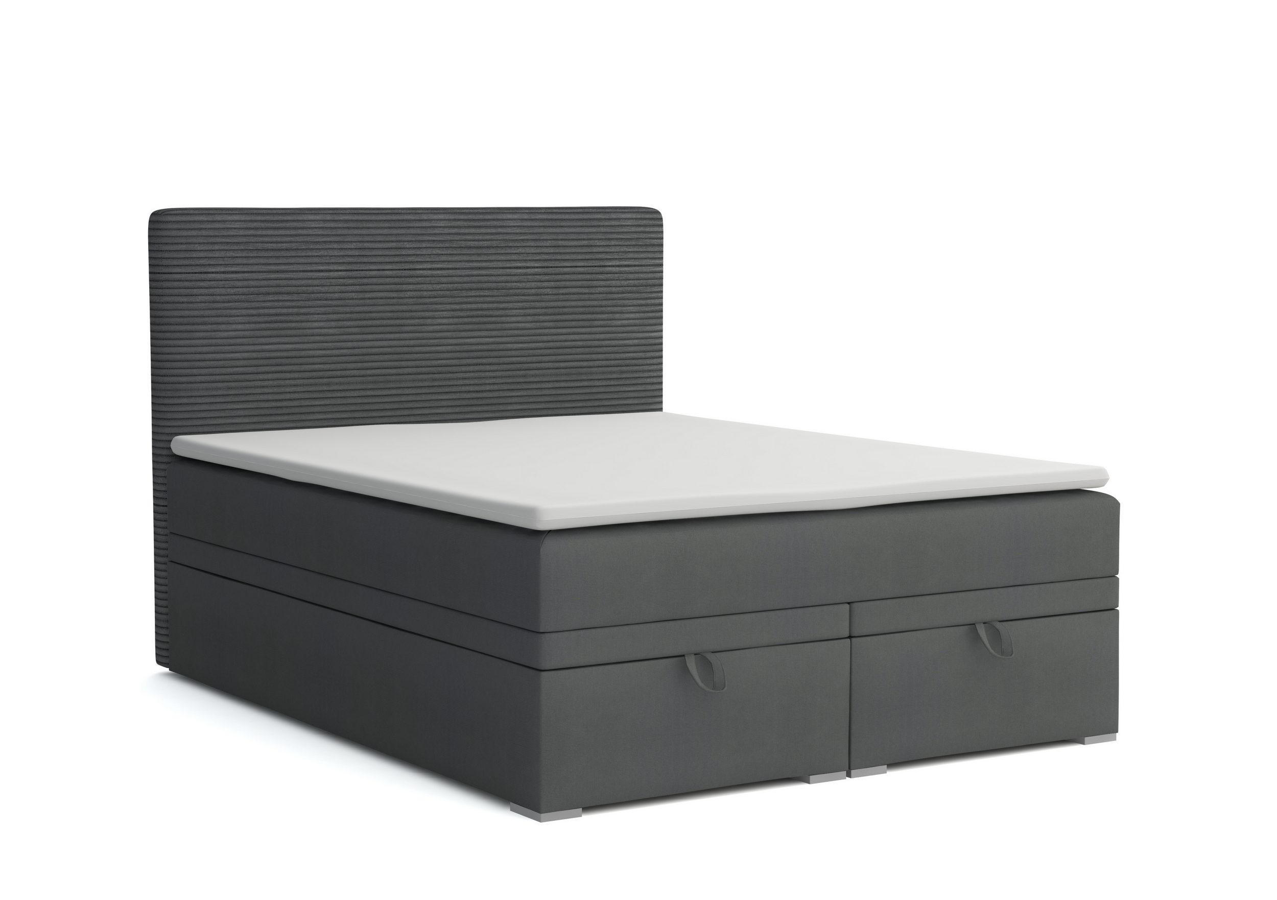 BOXBETT DARO 180/200 in Velour/Cord Dunkelgrau - Dunkelgrau, Holz/Holzwerkstoff (180/200cm) - Deine Möbel 24
