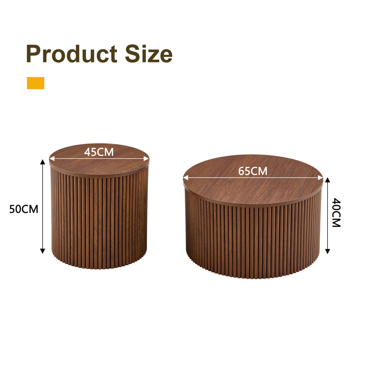 COUCHTISCH 2er-set in walnuss-optik, rundes säulen-design & versteckter stauraum - Walnussfarben, Holzwerkstoff (65/65/40cm) - Urban Meuble