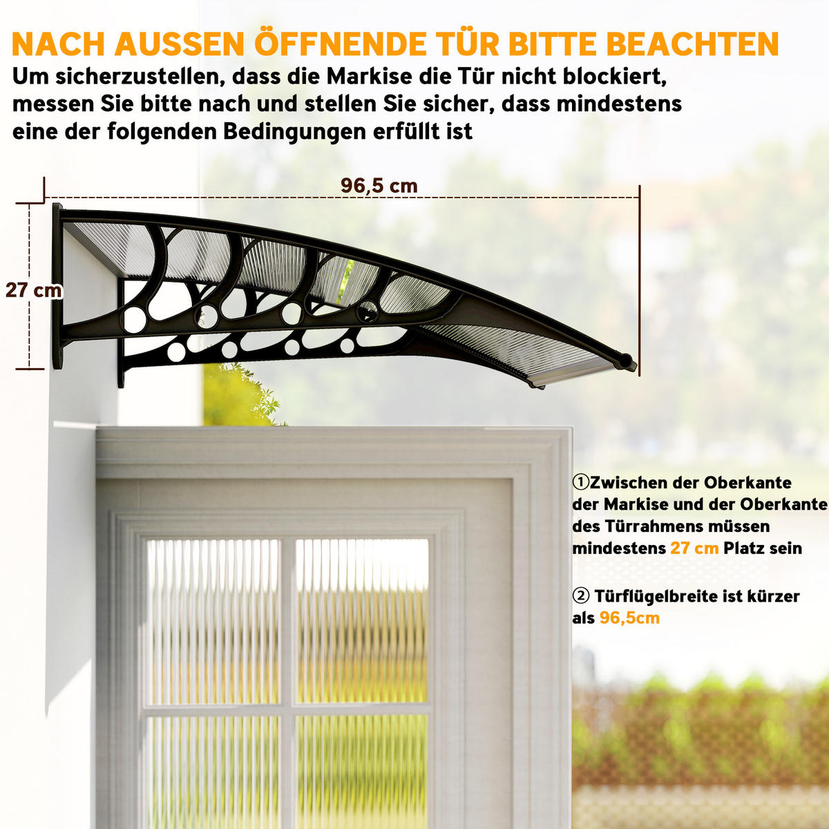 PULTVORDACH, Vordach, Alu, Schwarz - Schwarz, Kunststoff (96.5/27/103cm) - Outsunny