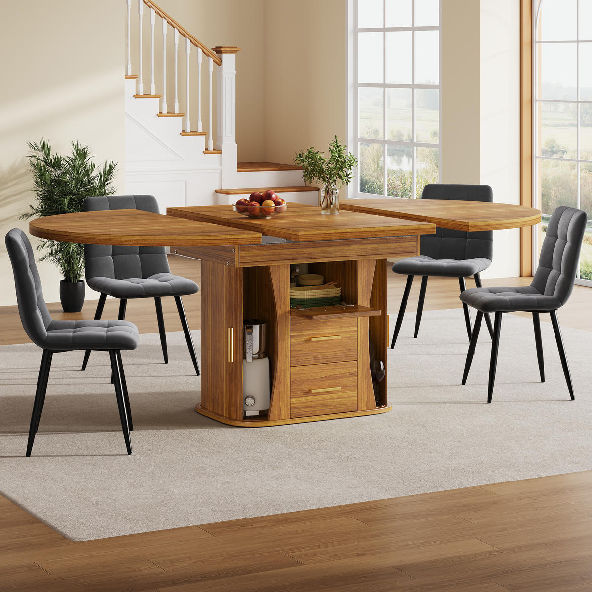 AUSZIEHTISCH 118 cm Nussbaumoptik aus MDF – oval erweiterbar für bis zu 6 Personen - Braun, Holzwerkstoff (118/118/77cm) - BEAOK