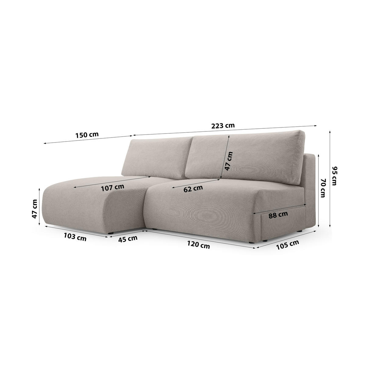 ECKSOFA mit Schlaffunktion Greste, Beige - Beige, Textil (150/223cm) - Meblito