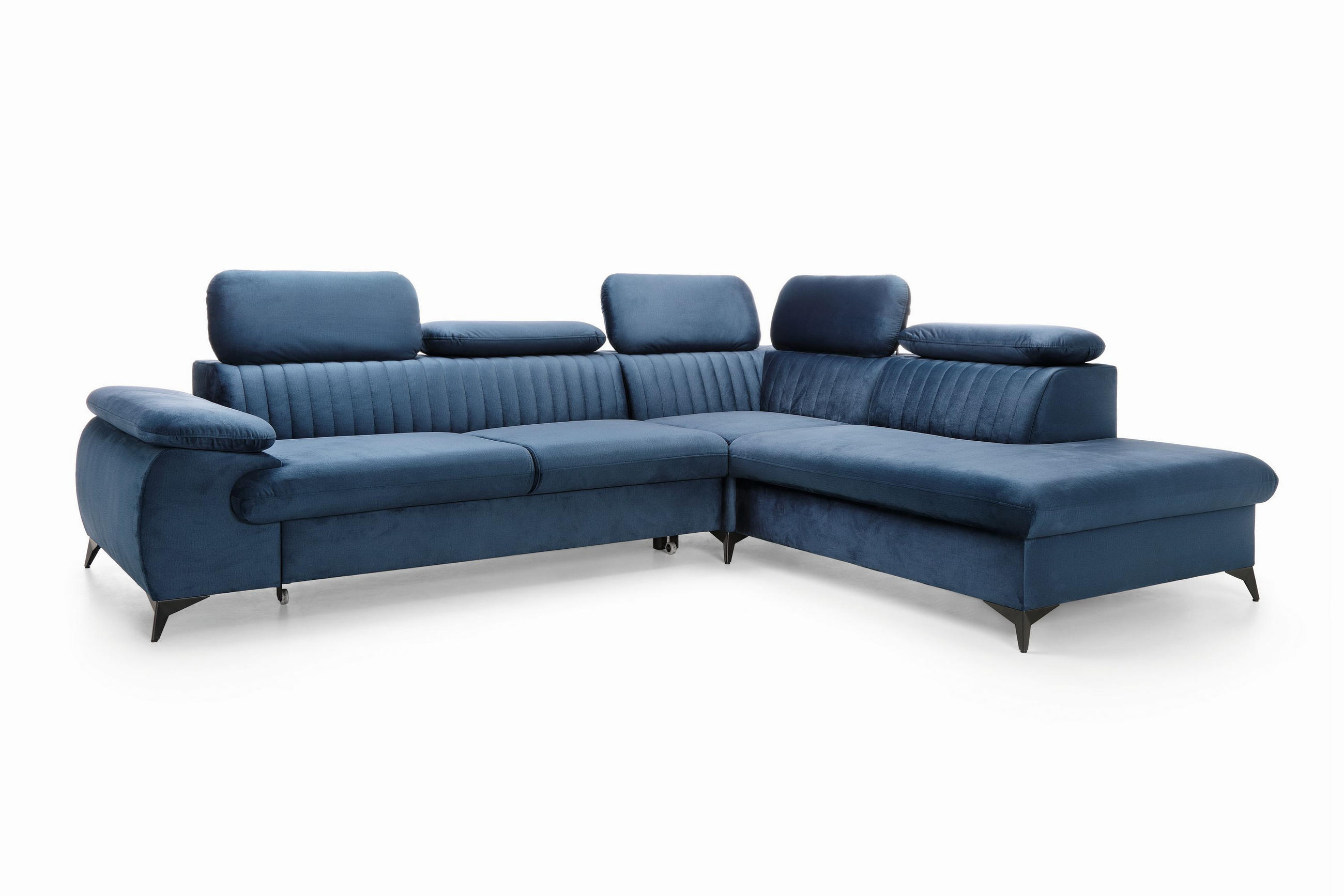 ECKSOFA FIORE Blau Velours-Stoff mit Schlaffunktion - Blau, Holz (275/221cm) - MASSENO