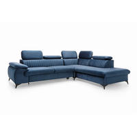 ECKSOFA FIORE Blau Velours-Stoff mit Schlaffunktion - Blau, Holz (275/221cm) - MASSENO