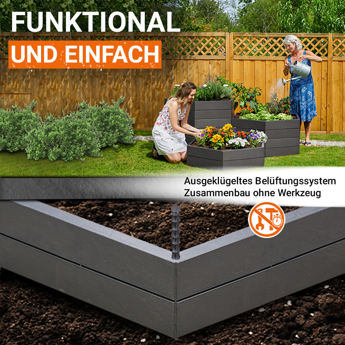 HOCHBEET-SYSTEM L, 6 Paneele inkl. Verbinder - Anthrazit, Kunststoff (110/25/110cm) - GARANTIA