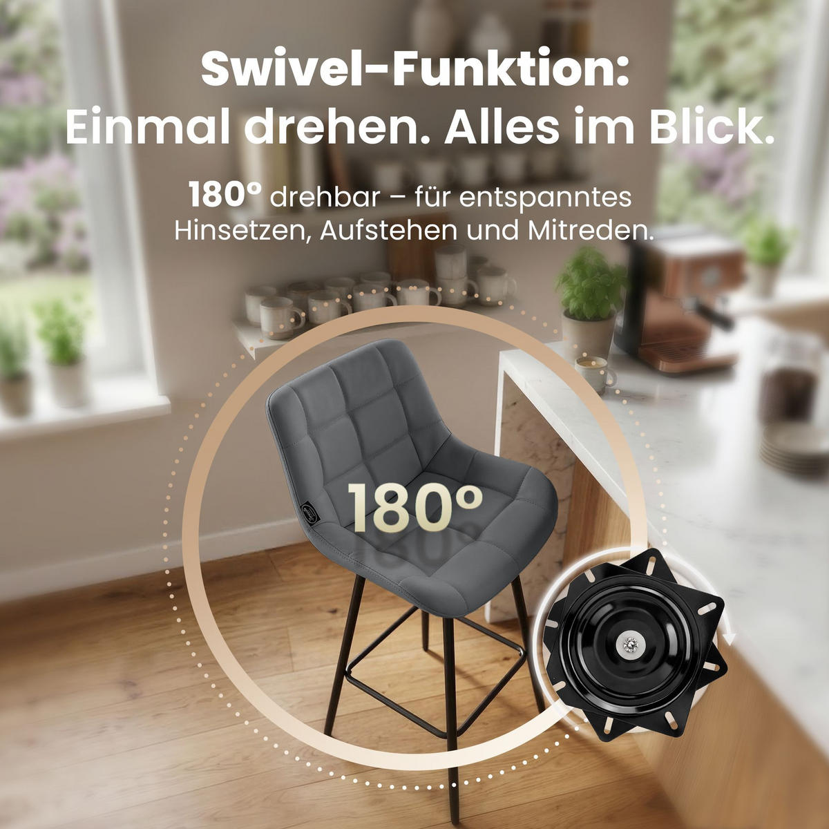 BARHOCKER Lederlook Grau - Schwarz/Grau, Textil/Metall (49/105/56cm) - CLP