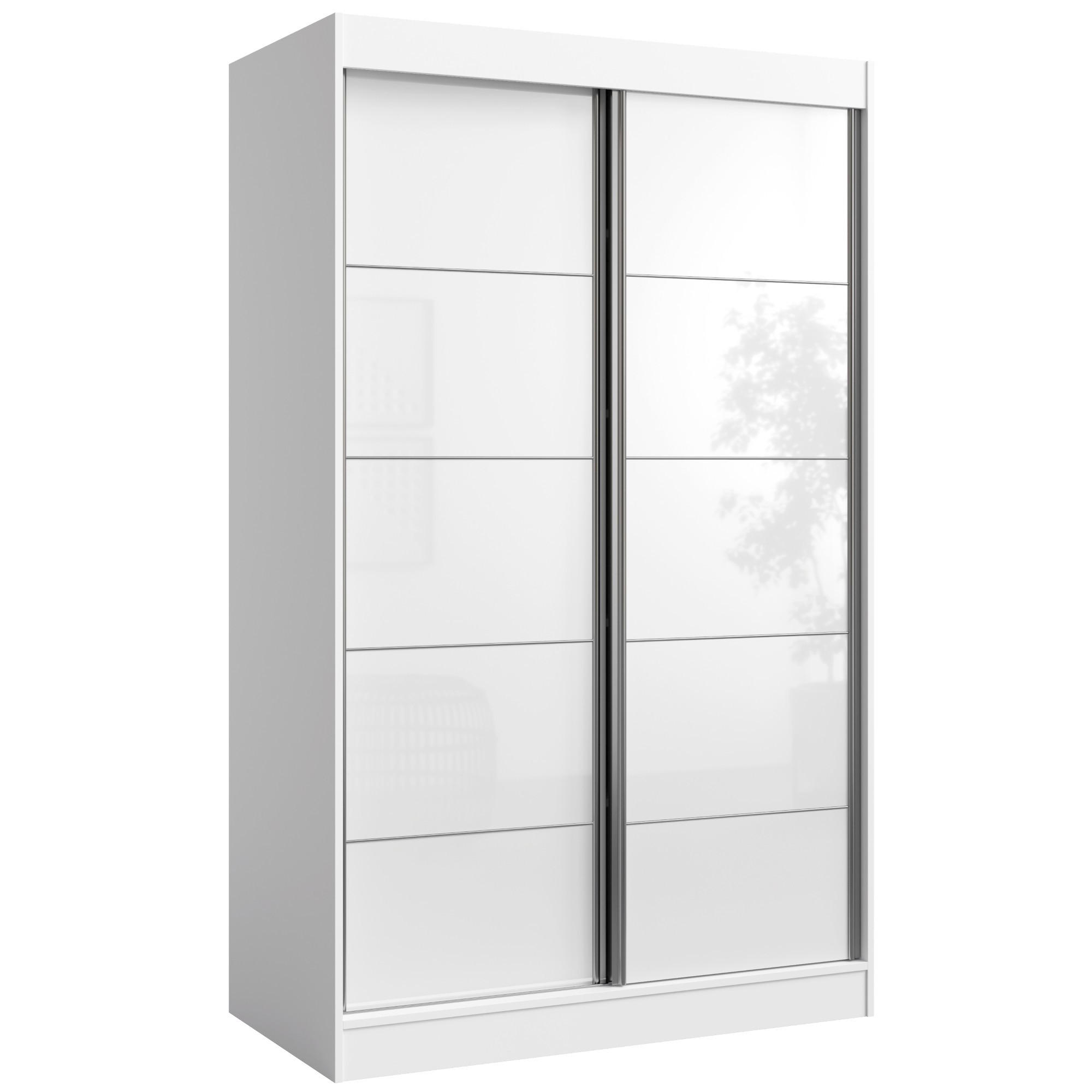 SCHIEBETÜRENSCHRANK Como 2D 120 Weiß (lacobel) - Silberfarben/Weiß, Holzwerkstoff/Metall (120/201/65cm) - mzm24