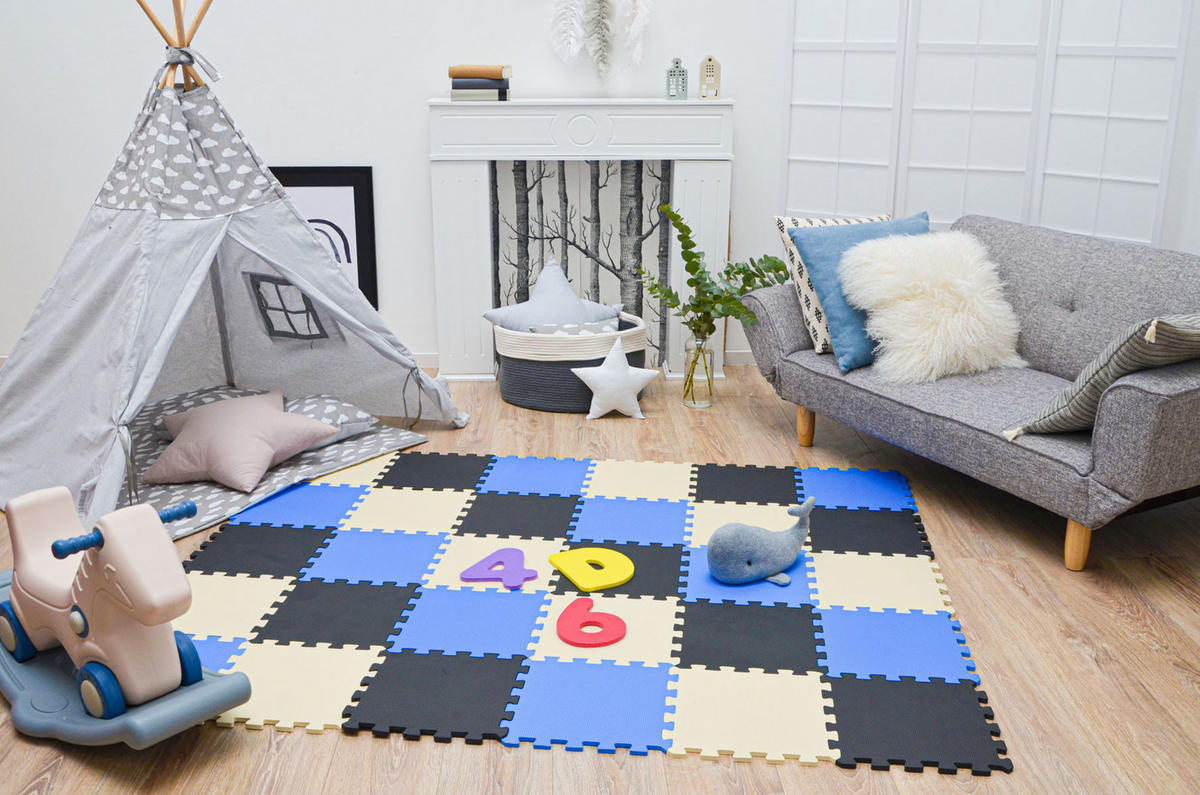 SPIELMATTE ab Null - 270/90 cm Puzzlematte Schwarz - Multicolor, Kunststoff (30/30cm) - Littletom