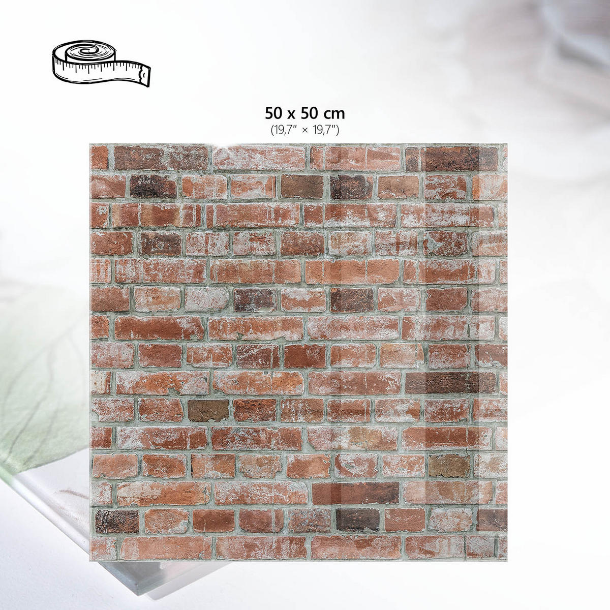 TISCHPLATTE 50x50 cm – Ziegelmauer - Beige, Glas (50/50/0.4cm) - Wallfluent