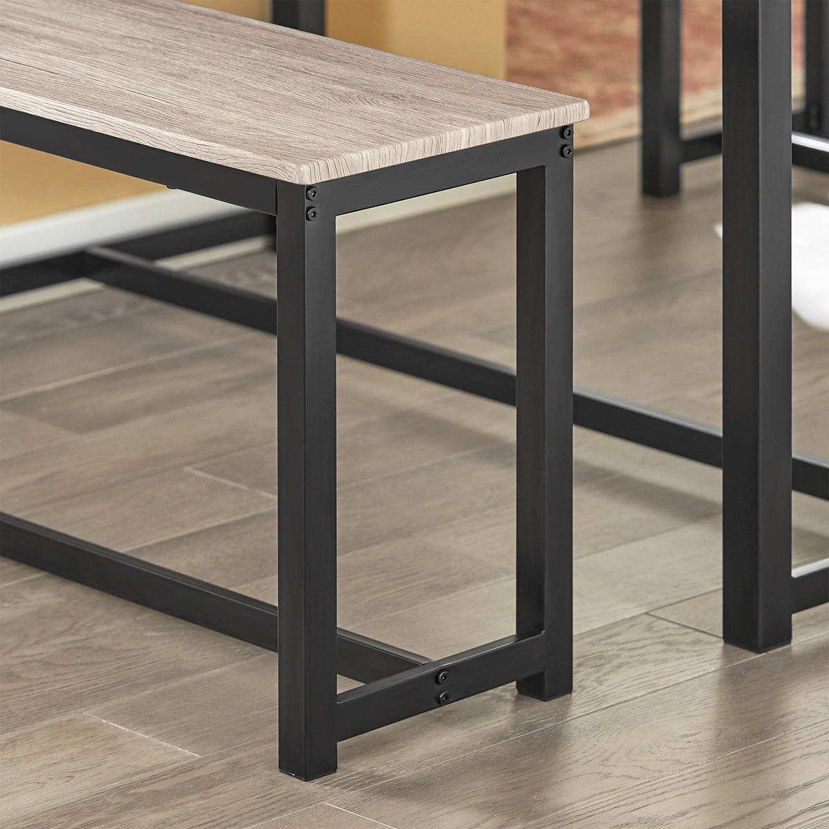 ESSTISCH + 2 x SITZBÄNKE - Naturfarben, Holzwerkstoff/Metall (110/74/58cm) - SoBuy