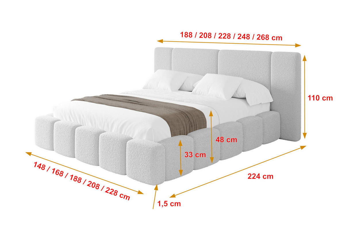 POLSTERBETT mit Bettkasten und Lattenrost, Bett mit Matratze H3/H4 - NILO 140x200 Hellgrau - Taupe, Holzwerkstoff/Textil (140/200cm) - ALTDECOR