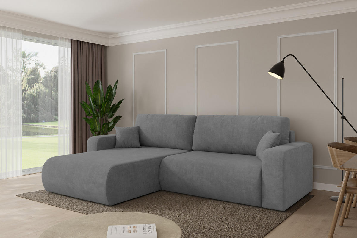 ROHOVÁ SEDAČKA s funkcí spaní, otoman vlevo BERY-L 276x193x88 šedá velur - černá/šedohnědá, kompozitní dřevo/textil (276/193cm) - ALTDECOR