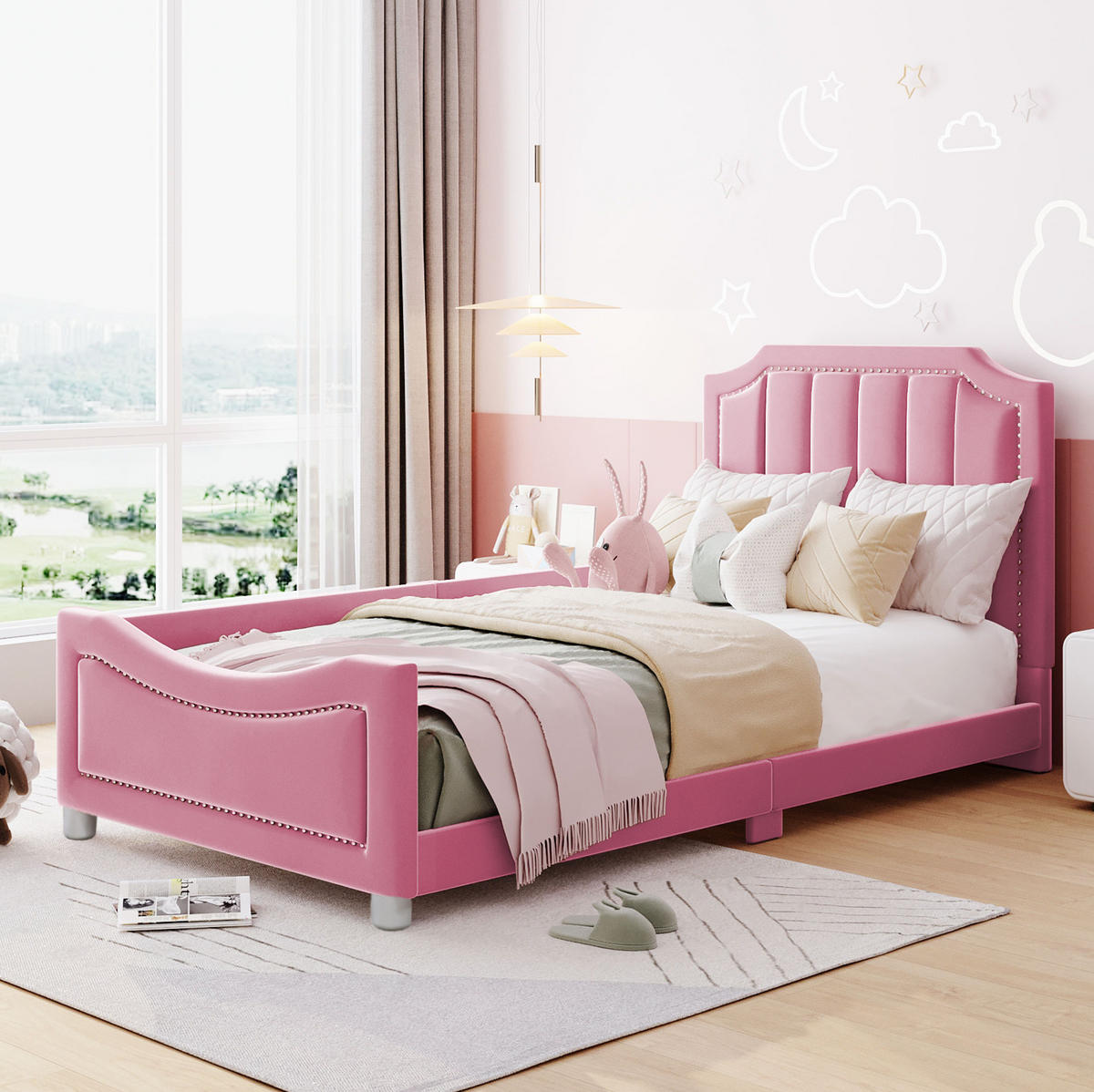POLSTERBETT 90/200 cm in Rosa mit gepolstertem Kopfteil und Lattenrost - Pink, Holz (90/200cm) - BEAOK