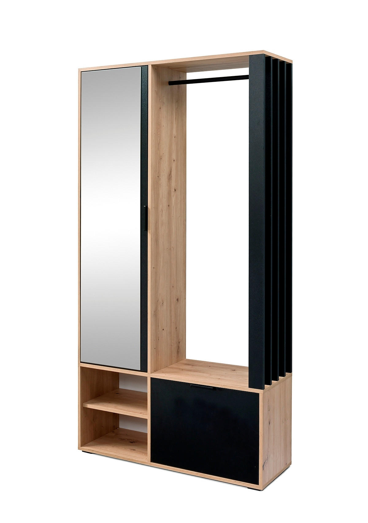 GARDEROBENSCHRANK Milanoir Eiche Artisan Schwarz 100/189,4/33 cm - Modern mit Spiegel - Hellbraun/Schwarz, Holzwerkstoff/Kunststoff (100/189.4/33cm) - AX Living