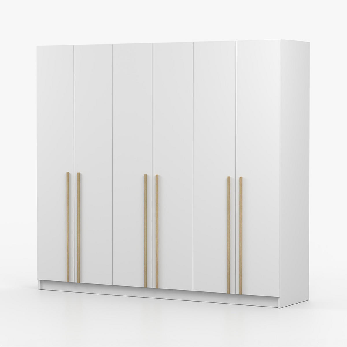 DREHTÜRENSCHRANK SEVILLA 6D 230 cm Weiß/Weiß, 6-türig, Holzgriffe - Eukalyptusholzfarben/Weiß, Holz/Holzwerkstoff (230/210/57cm) - imoebel24