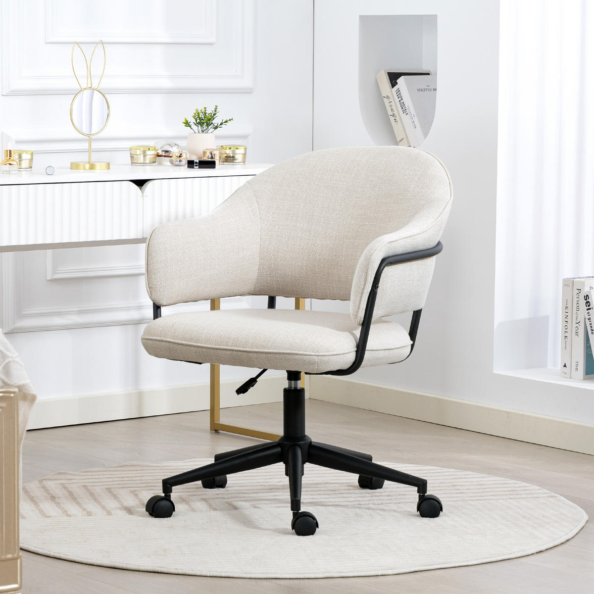 DREHSTUHL DE-11816 höhenverstellbar & 360° drehbar Creme - Weiß, Textil (63/92/65cm) - ComfortXL