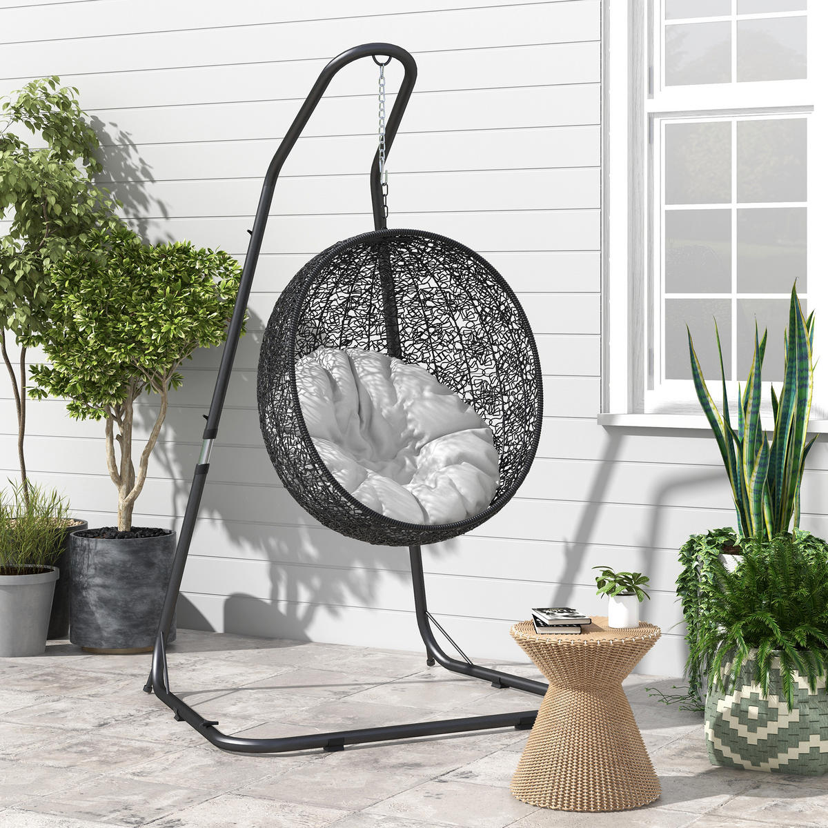 HÄNGESTUHLGESTELL, Metall, Schwarz - Schwarz, Metall (133/116/230cm) - Outsunny