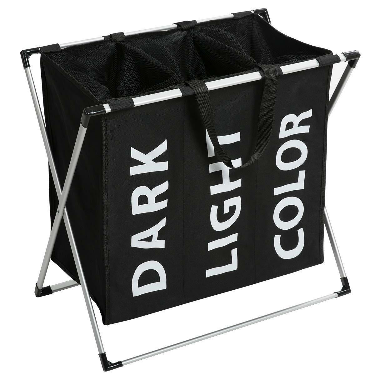 WÄSCHEKORB, S-Free Wäschekorb mit 3 Fächern, 60 x 35 x 55 cm - Schwarz, Kunststoff/Textil (60/55/35cm)