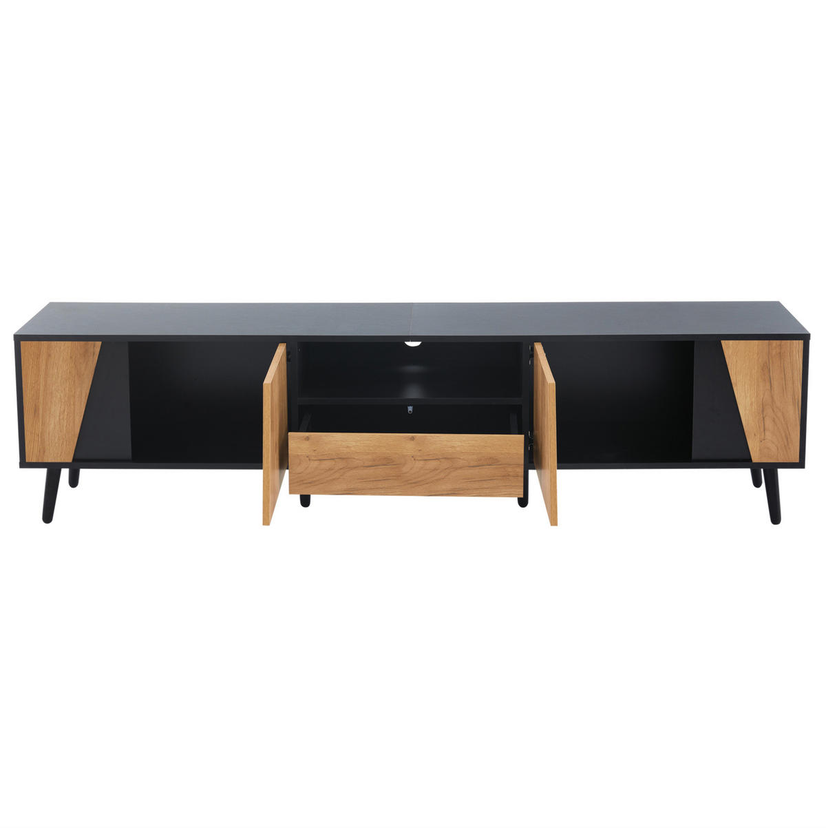 TV-ELEMENT mit 2 Türen und Schublade 180 x 40 x 46 cm Schwarz/Natural - Schwarz, Holzwerkstoff (40/46/180cm) - Beauniv