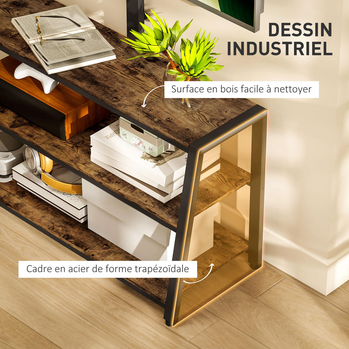TV-SCHRANK Braun/Schwarz 108/41/135 cm, Mit TV-Halterung, Schwenkbar, Offene Fächer - Braun, Holzwerkstoff (108/135/41cm) - PANGIVO
