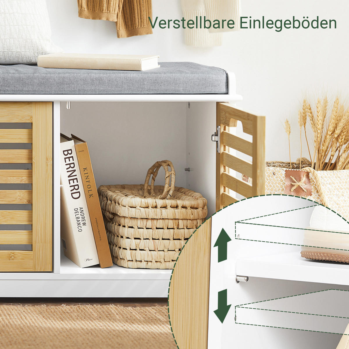 SCHUHBANK Weiß-Natur - Weiß/Naturfarben, Holzwerkstoff (71/43/35cm) - SoBuy