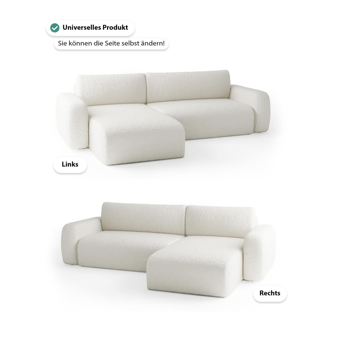 ECKSOFA Eckcouch Varde Universelle Creme - Creme, Textil (294/185cm) - Fedve